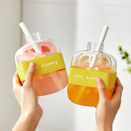 Summer Ice Cube Tray With Straw 2-in-1 Ice Cube Maker Bottle