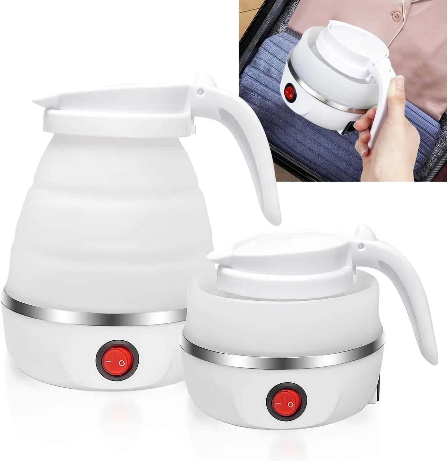 Foldable Kettle for Travel, Portable Collapsible 600ML Kettle with Shut-Off