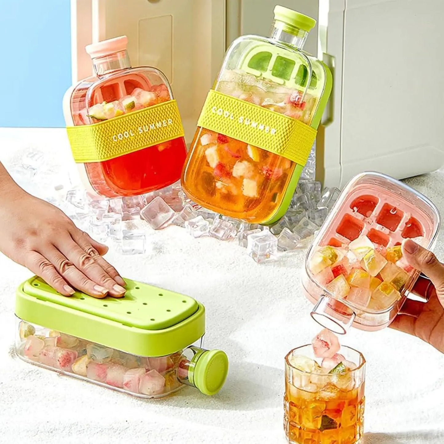 Summer Ice Cube Tray With Straw 2-in-1 Ice Cube Maker Bottle