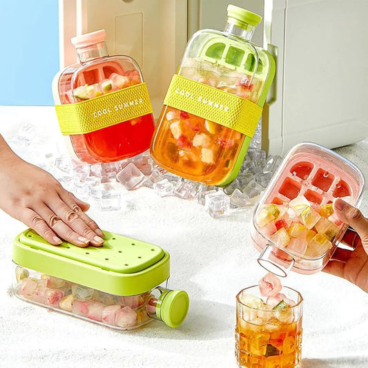Summer Ice Cube Tray With Straw 2-in-1 Ice Cube Maker Bottle