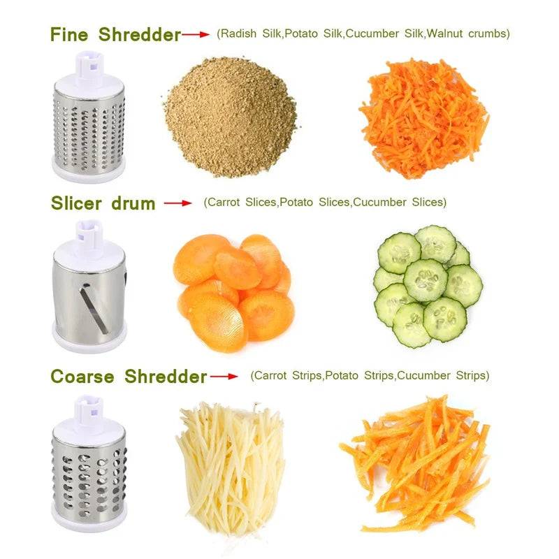 3-in-1 Rotating Cheese Grater Multi-Function Manual Vegetable Slicer
