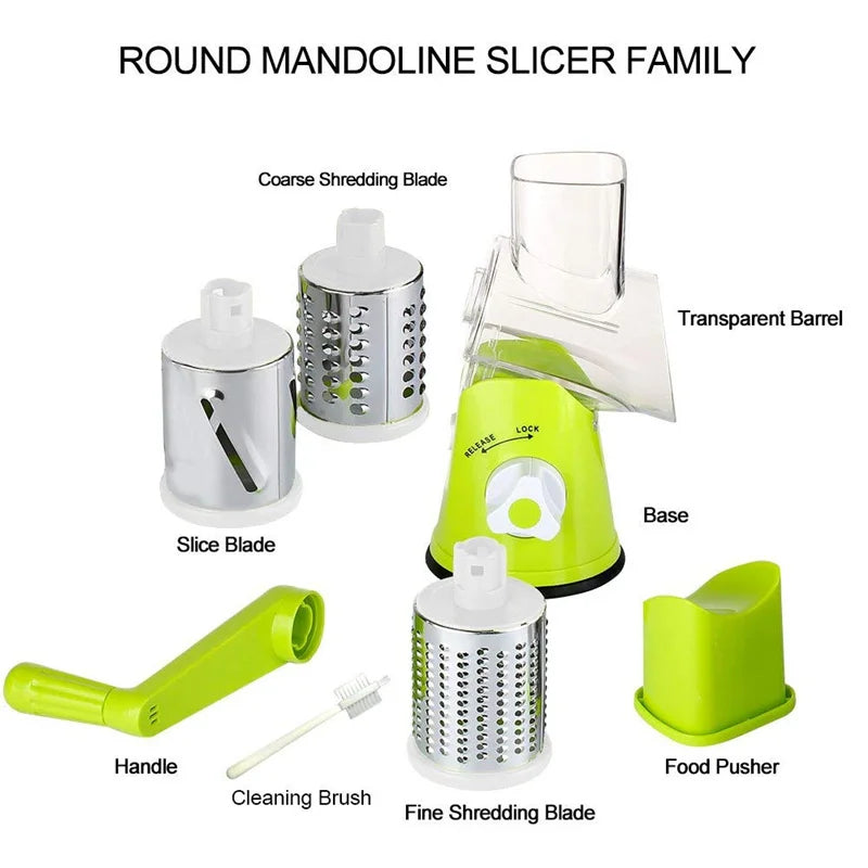 3-in-1 Rotating Cheese Grater Multi-Function Manual Vegetable Slicer
