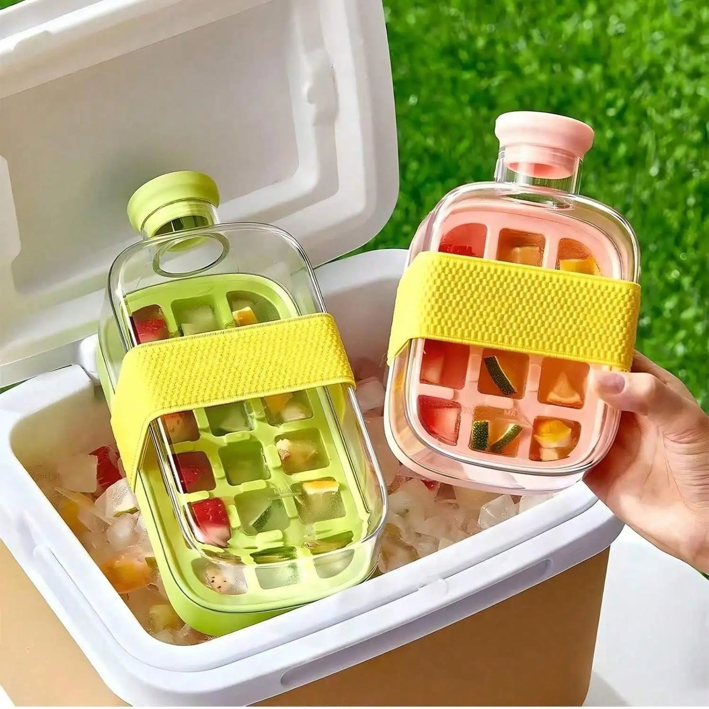 Summer Ice Cube Tray With Straw 2-in-1 Ice Cube Maker Bottle