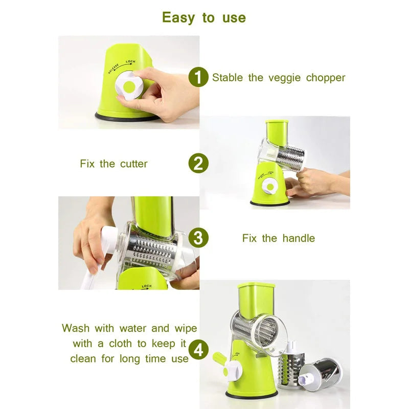 3-in-1 Rotating Cheese Grater Multi-Function Manual Vegetable Slicer