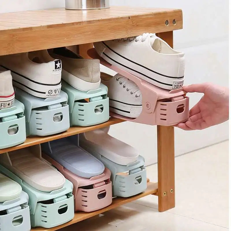 Pack of 2 – Adjustable Shoe Stacker Organizer | Space-Saving Shoe Storage Rack