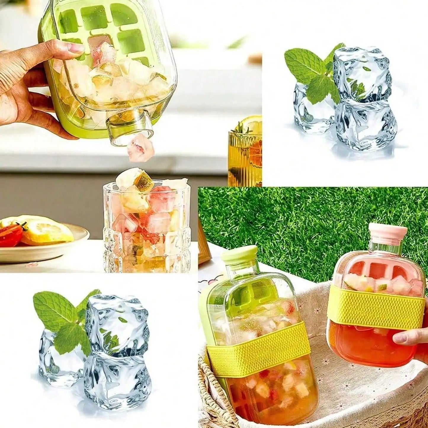 Summer Ice Cube Tray With Straw 2-in-1 Ice Cube Maker Bottle