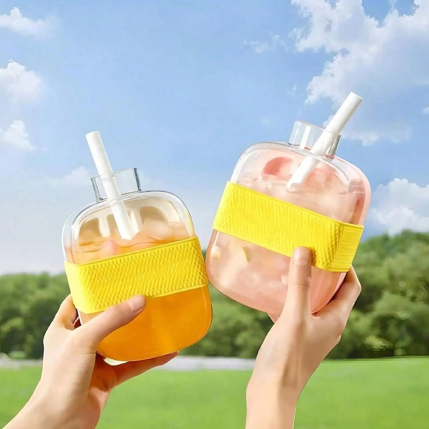 Summer Ice Cube Tray With Straw 2-in-1 Ice Cube Maker Bottle