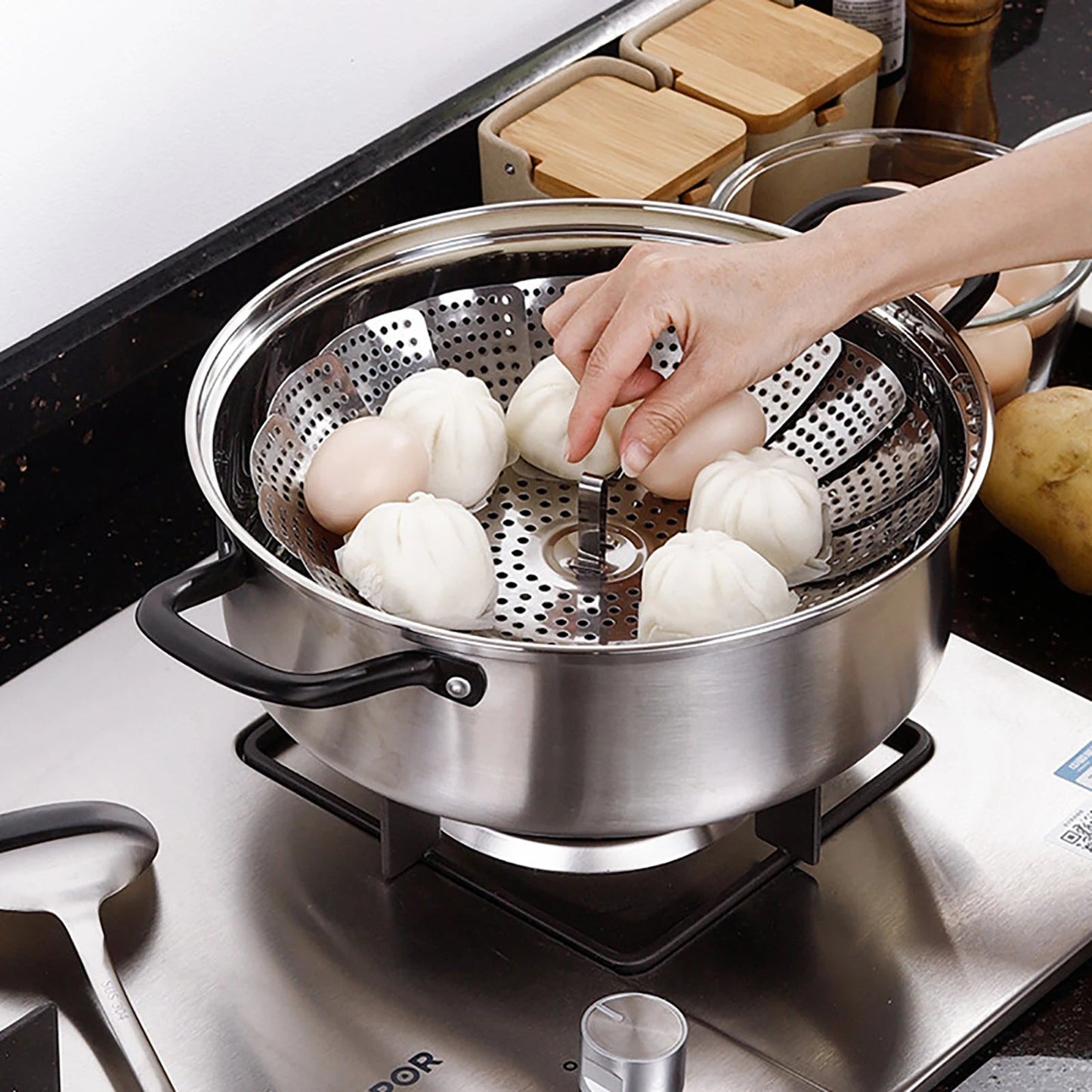 Stainless Steel Multifunctional Steamer Plate Retractable Folding
