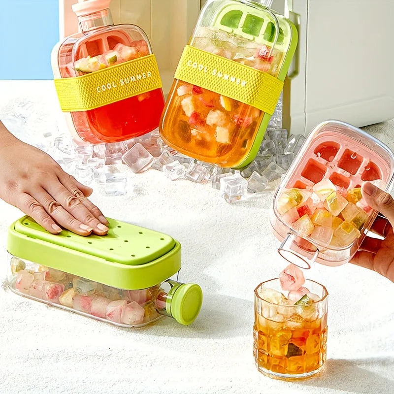 Summer Ice Cube Tray With Straw 2-in-1 Ice Cube Maker Bottle