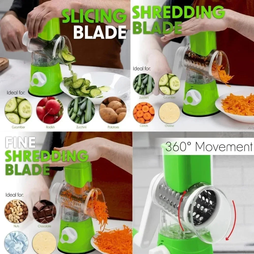 3-in-1 Rotating Cheese Grater Multi-Function Manual Vegetable Slicer