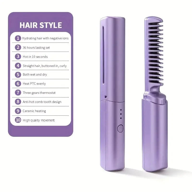 2-In-1 Wireless Straightening Comb Portable Wireless Electric Hair Brushes